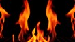 © Akaligo Stock - Fiery orange flames dancing on a dark grill grate, creating a symmetrical and intense visual effect