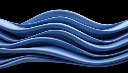 Wall Mural - Serene blue waves flowing across a black background, creating a smooth, elegant, and abstract design
