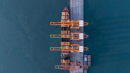 Fototapete - Aerial view container ship cargo freight shipping international, Global business freight shipping import export logistic transportation container ship, Container ship cargo sea freight container ship.