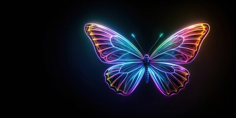 Wall Mural - luminous rainbow butterfly with intricate wing details on black background
