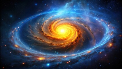 a swirling celestial vortex of fiery orange and deep blue cosmic dust, a vibrant nebula with radiant