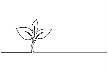 Growth plant in single continuous Line drawing. Sprout with leaves in simple linear style isolated vector illustration
