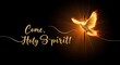 © Светлана Воротняк - White dove bathed in light with golden fiery wings, stylized cross, and 'Come, Holy Spirit!' text. Pentecost, day of the holy trinity, for catholic holiday concept.
