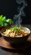 © Pornchai - Steaming bowl of chicken pho, rice noodles, herbs, rice noodles, broth, tasty