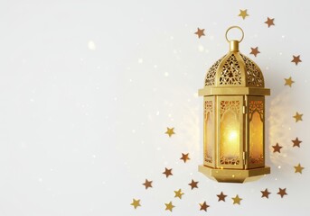 Wall Mural - Golden lantern with stars isolated on white background