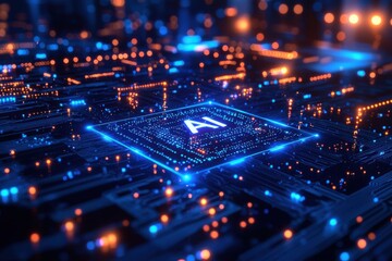 Wall Mural - neon ai technology concept with a futuristic circuit board design