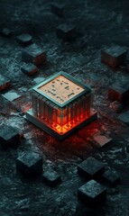 modern microprocessor design illuminated on a dark surface