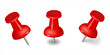 © Art_freeman - The red colorful thumbtacks set. Red pushpin  isolated on transparent background. Office stationery. Pins tacks. Realistic pushpins. Glossy plastic pin tacks. Vector 3d illustration.