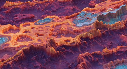 Poster - A colorful, abstract landscape with orange and blue hues