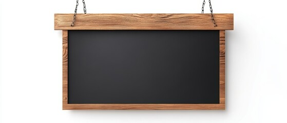 Aufkleber - Hanging wooden chalkboard with rustic frame and metal chain on white backdrop perfect for your message
