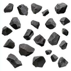 Leinwandbilder - Collection of Sharp Dark Black Rocks Scattered Across a White Background Raw and Natural Beauty