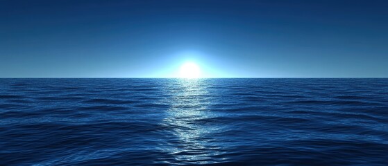 Poster - Seascape serenity featuring ocean waves under a clear blue sky and bright sun highlighting a natural horizon nature scape