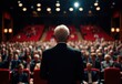© Cozy Coffee Bar - Man in Suit Addressing a Large Audience in Auditorium
