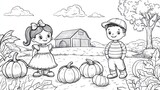 Children on a farm with pumpkins