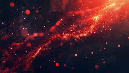 Wall Mural - glowing red light streaks across the background, with dark, abstract lights and stars, creating a sp