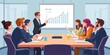 © Teepanun - Flat vector illustration of office workers collaborating, presenting a report, brainstorming, and having a board meeting, discussion, strategy