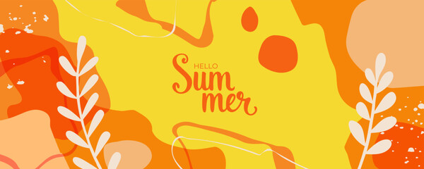 Leinwandbilder - Hello Summer banner. Hand lettering and bright colors. Summertime background for creative seasonal graphic design. Vector illustration.