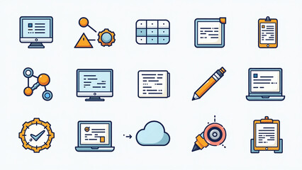 code writing programming coding icons software development signs collection technology concept flat 
