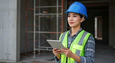 Aufkleber - Female engineer using digital tablet at construction site