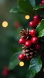© Phascharaporn - Vibrant red holly berries & brown pine cone cluster , pine cone, branch, celebration