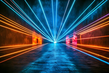 Wall Mural - neon laser beams corridor, industrial setting