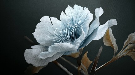 Wall Mural - Delicate, light-blue flower, detailed close-up view.