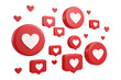 © Designer - Floating red heart social media icons isolated on a transparent background for digital marketing.