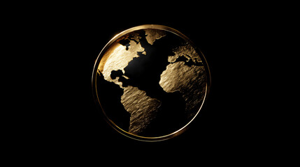 Wall Mural - a gold-plated earth icon with a luxurious metallic shine.