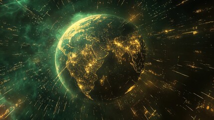 Wall Mural - Earth surrounded by countless glowing flight paths, showcasing the complexity of international air travel, futuristic background 