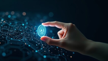 ai innovation and futuristic network connection. elegant hand interacting with artificial intelligen