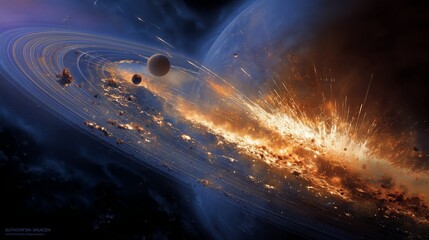 Wall Mural - vast cosmic explosion with colorful rings and distant planets in an outer space setting