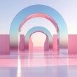 © anika - 3d illustration of abstract minimal architecture background, geometric architectural with chrome or metallic arch design By nuchao.