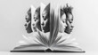© Md Alamgir Artworks - Black-and-white minimalist poster with diverse faces emerging from an open book highlighting cultural diversity
