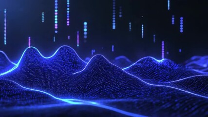 Wall Mural - abstract digital wave form with glowing blue particles and light effects in futuristic background