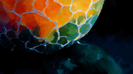 Wall Mural - cracked citrus orb, vibrant colors.