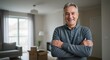 © SRD - Happy Senior Man in New Home, Smiling Confidently, Arms Crossed, Moving Day, Relocation