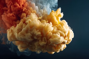 Wall Mural - abstract cloud of orange and yellow ink mixing in dark water creating a mesmerizing swirl and dynami