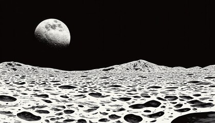 Wall Mural - Lunar landscape, craters, and moon