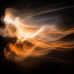 Wall Mural - abstract light painting with dynamic orange and white trails against a dark background creating a se