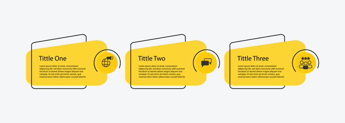 Fototapete - 3 step infographic template vector element with icons and yellow color suitable for business information and web presentation