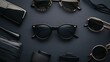 © dar - Assorted sunglasses and eyeglasses on a dark background