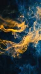 Wall Mural - ethereal golden smoke swirls against a deep blue backdrop creating a mesmerizing abstract pattern wi