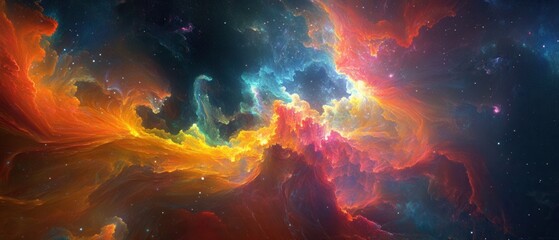 Wall Mural - ethereal nebula of cosmic clouds in vibrant hues of orange blue and pink creating a dreamlike celest