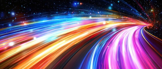 Wall Mural - abstract cosmic journey through time and space with vibrant light trails and stars creating a dynami