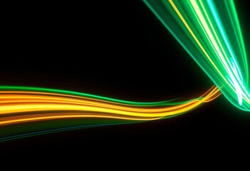Wall Mural - streaking light trails in vibrant hues against a deep black background, conveying futuristic speed a
