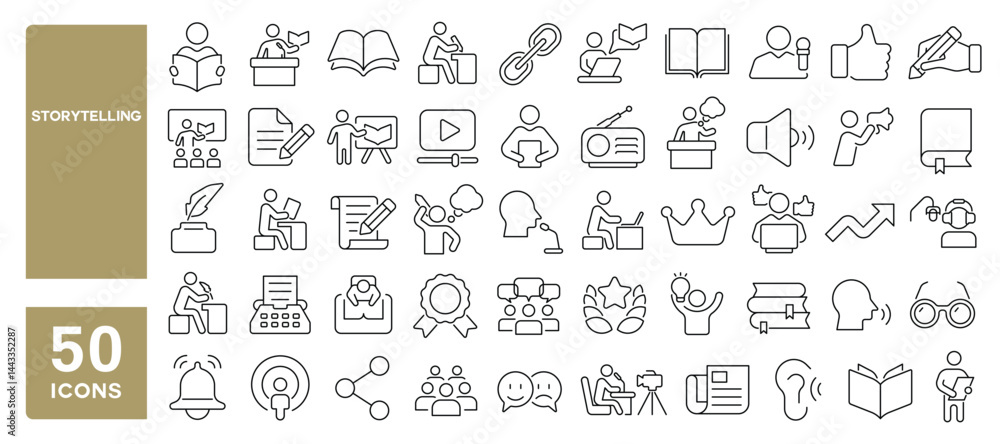 Set of 50 line icons related to storytelling, content creation ...
