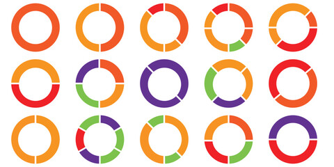 Wall Mural - Pie charts diagrams. Different color circles. donut and pie chart infographic elements set. Colorful diagram collection with. Circle icons for infographic.