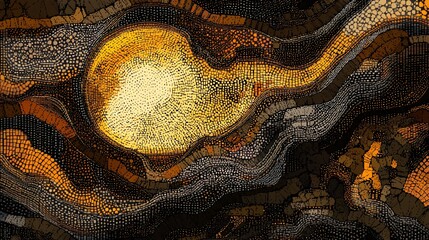 Wall Mural - enigmatic heart embedded in rock captured in abstract art style featuring dotted texture and golden 
