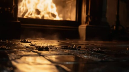 Wall Mural - A warm and inviting fireplace scene with flames crackling and popping
