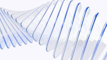 Abstract light blue background with row of glass transparent square plates 3d animation. Crystal curve wave line pattern with gradient texture. Futuristic architecture design, render digital tech.